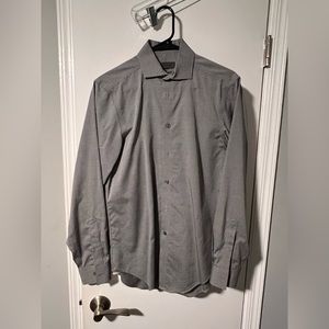 CALVIN KLEIN Gray Striped button down slim fit shirt   14.5 neck; 32/33 sleeve